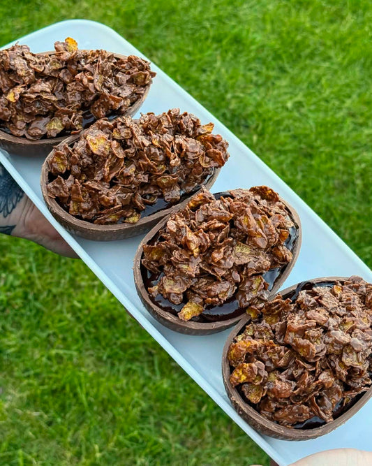 LARGE MILK CHOCOLATE BROWNIE STUFFED CHOCOLATE CORNFLAKE EGG